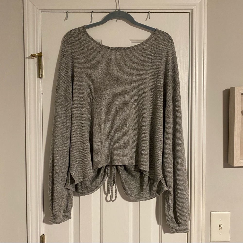 Peach Love Sweater with ruched drawstring back